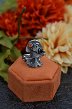 Halloween Skull and Bones Ring - Ghostie - Onyx and Carnelian - Size 7.5