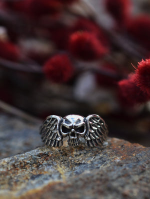 Winged Skull Ring - Sterling Silver - Sizes 6-12