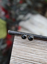 One Pair of Black Onyx Stud Earrings - 6mm Round - Sterling Silver