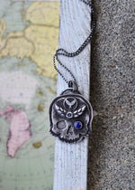 Skull Charm -  Floral Banner/Mermaid Tail - Lapis Lazuli - Chain Included