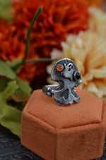Halloween Skull and Bones Ring - Ghostie - Onyx and Carnelian - Size 7.5