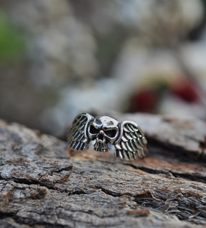 Winged Skull Ring - Sterling Silver - Sizes 6-12