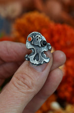 Halloween Skull and Bones Ring - Ghostie - Onyx and Carnelian - Size 7.5