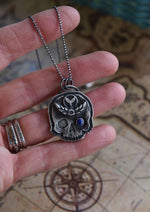 Skull Charm -  Floral Banner/Mermaid Tail - Lapis Lazuli - Chain Included