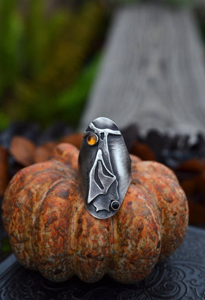 Hanging Bat Ring - Citrine and Black Onyx - Will Fit Like a Size 9