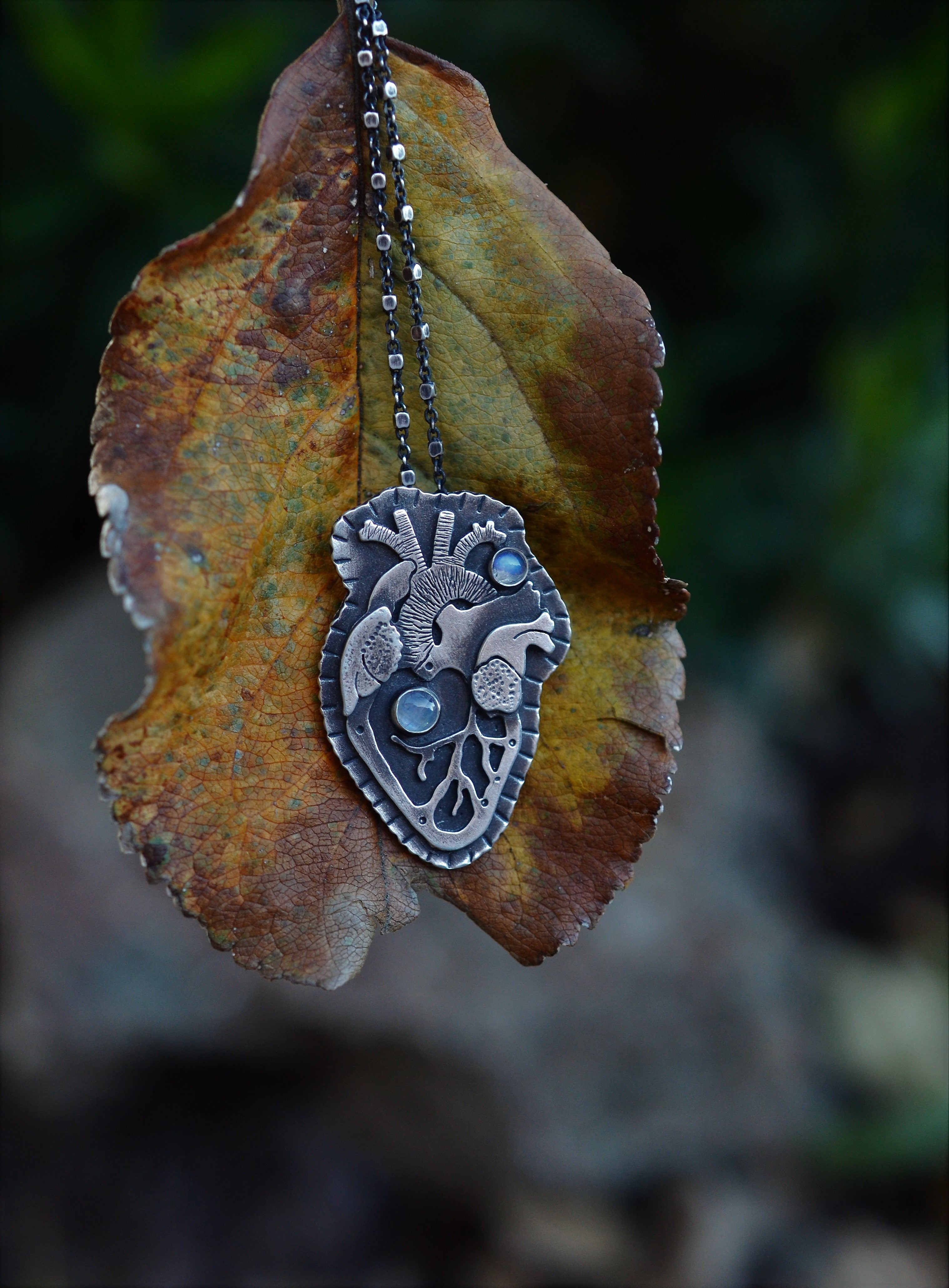 PRE-ORDER - Anatomical Heart - Rainbow Moonstone - 18" Chain Included