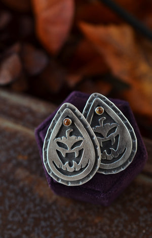 Jolly Jack-O-Lantern Post Style Earrings - Citrine