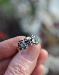 Winged Skull Ring - Sterling Silver - Sizes 6-12