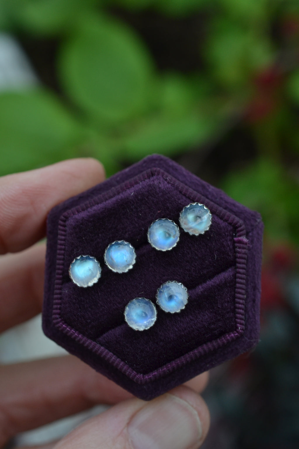 One Pair of 6mm Gemstone Studs - Rainbow Moonstone