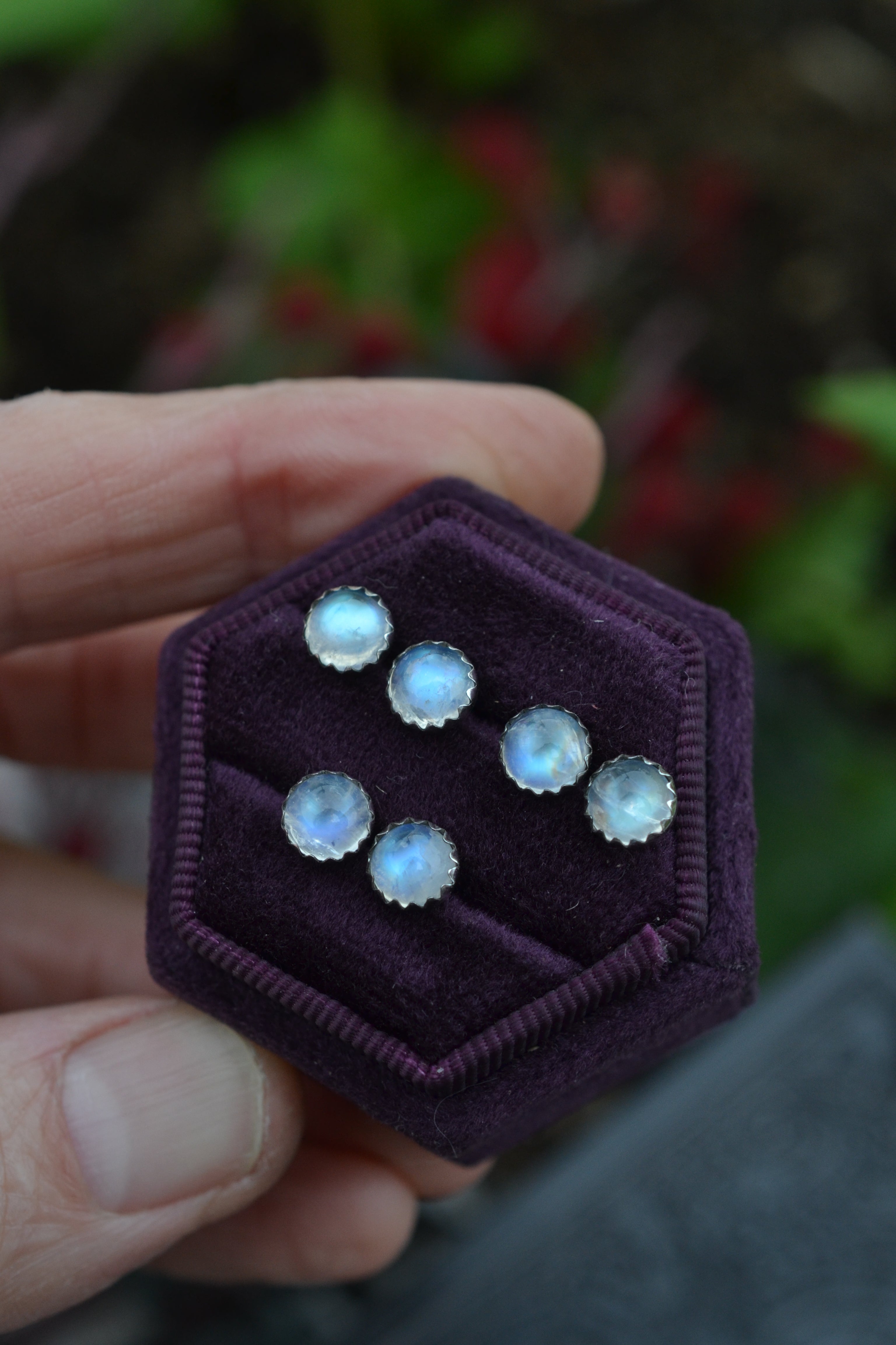 One Pair of 6mm Gemstone Studs - Rainbow Moonstone