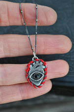 Anatomical Mended Heart - Black Onyx with Red Thread - 18" Chain Included