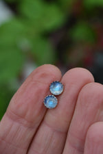 One Pair of 6mm Gemstone Studs - Rainbow Moonstone