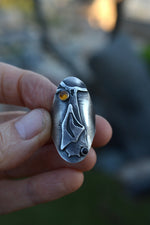 Hanging Bat Ring - Citrine and Black Onyx - Will Fit Like a Size 9