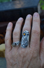 Hanging Bat Ring - Citrine and Black Onyx - Will Fit Like a Size 9