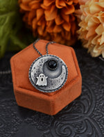 Hallows Eve Midnight Moon Necklace - Ghostie/Black Onyx - 24"