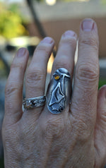 Hanging Bat Ring - Citrine and Black Onyx - Will Fit Like a Size 9