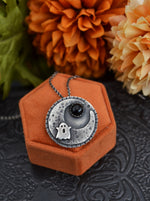 Hallows Eve Midnight Moon Necklace - Ghostie/Black Onyx - 24"