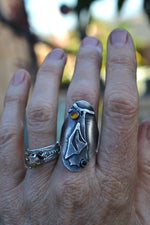 Hanging Bat Ring - Citrine and Black Onyx - Will Fit Like a Size 9