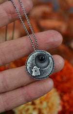 Hallows Eve Midnight Moon Necklace - Ghostie/Black Onyx - 24"