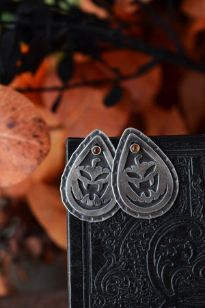 Jolly Jack-O-Lantern Post Style Earrings - Citrine