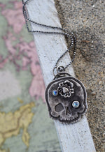 Skull Charm -  Crab - 2 Rainbow Moonstone - Chain Included