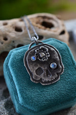 Skull Charm -  Crab - 2 Rainbow Moonstone - Chain Included