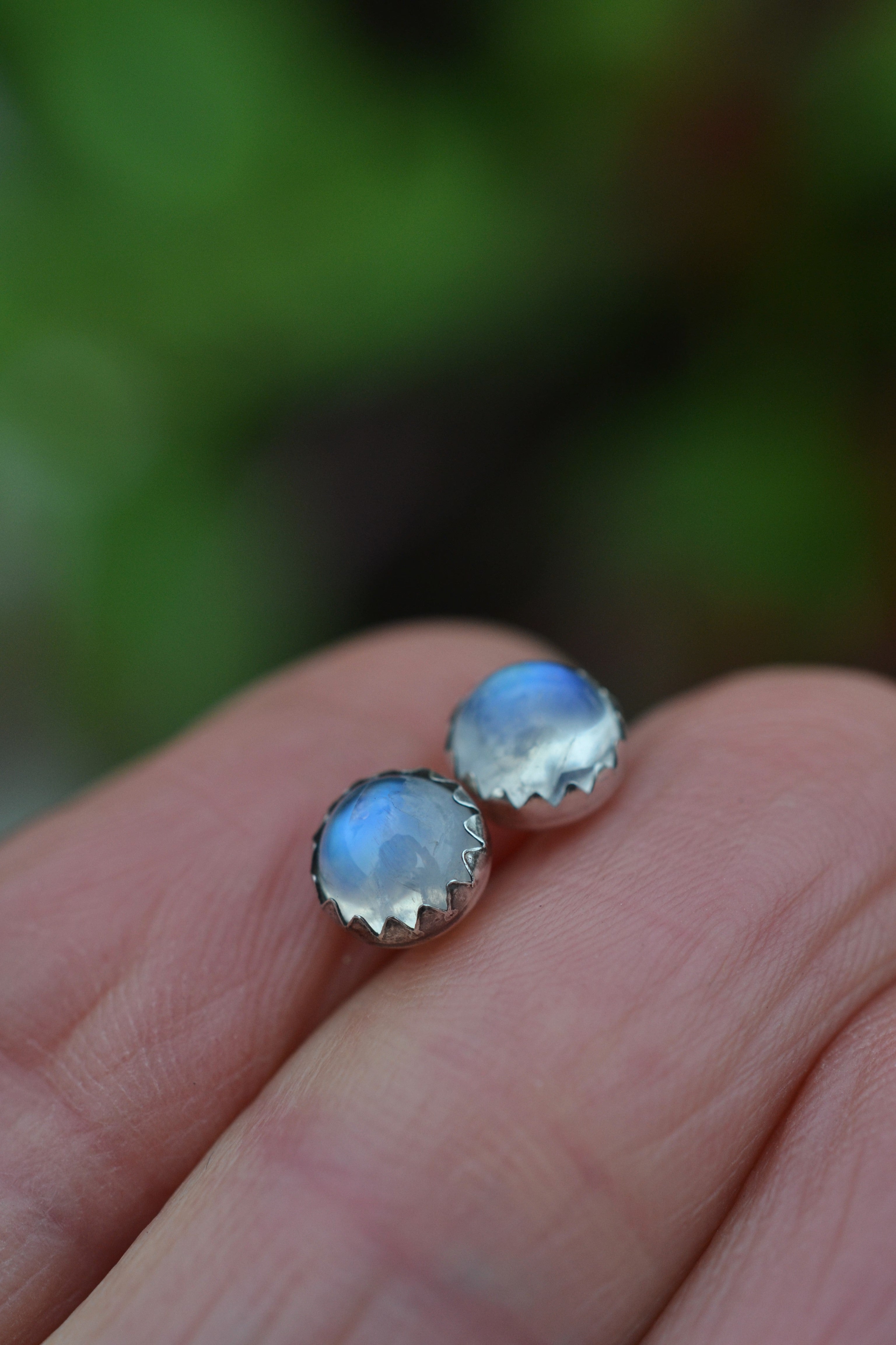 One Pair of 6mm Gemstone Studs - Rainbow Moonstone