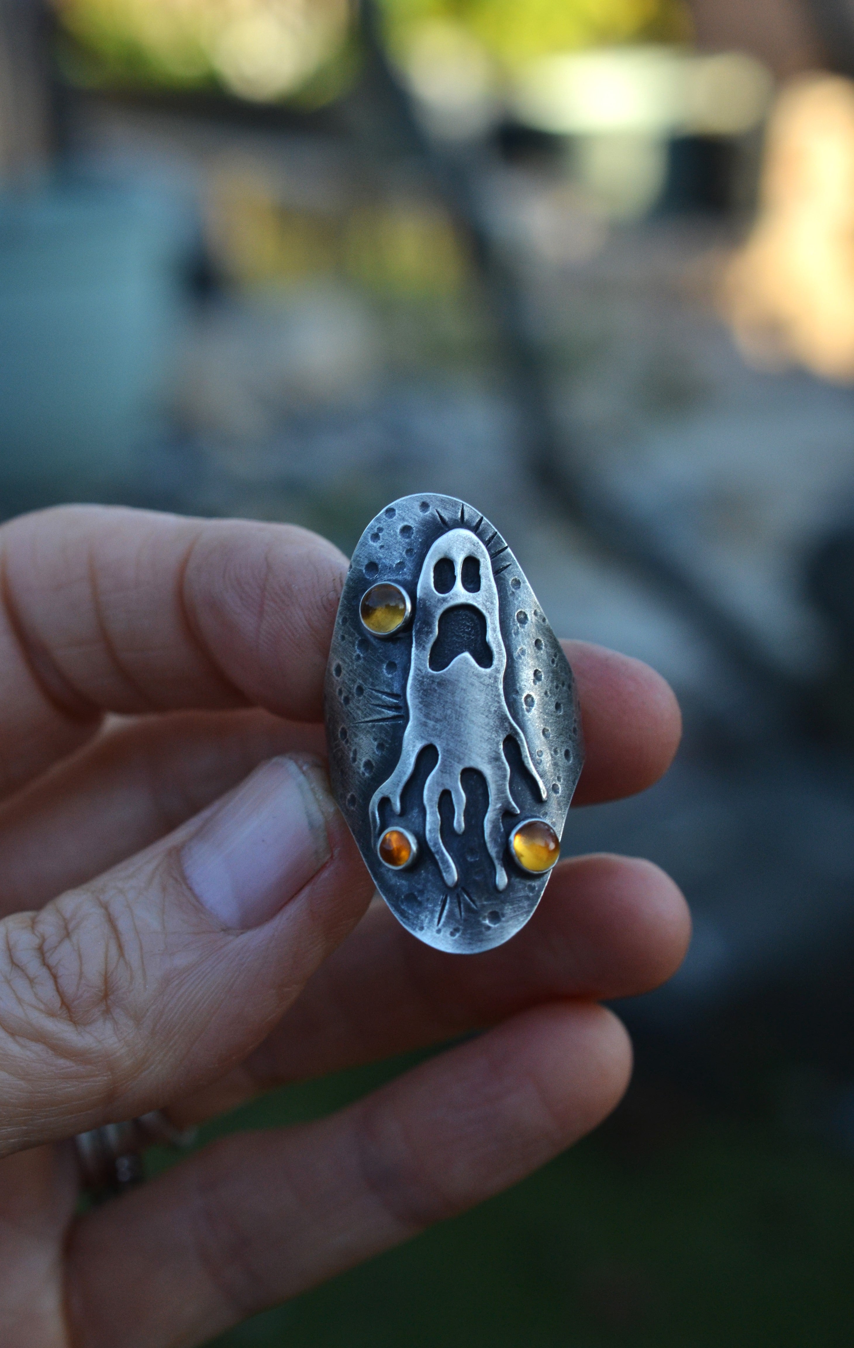 Ghastly Ghost Ring - 3 Citrine - Will Fit Like a Size 10.5