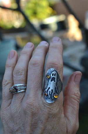 Ghastly Ghost Ring - 3 Citrine - Will Fit Like a Size 10.5