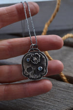 Skull Charm -  Crab - 2 Rainbow Moonstone - Chain Included