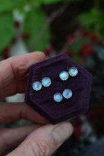 One Pair of 6mm Gemstone Studs - Rainbow Moonstone