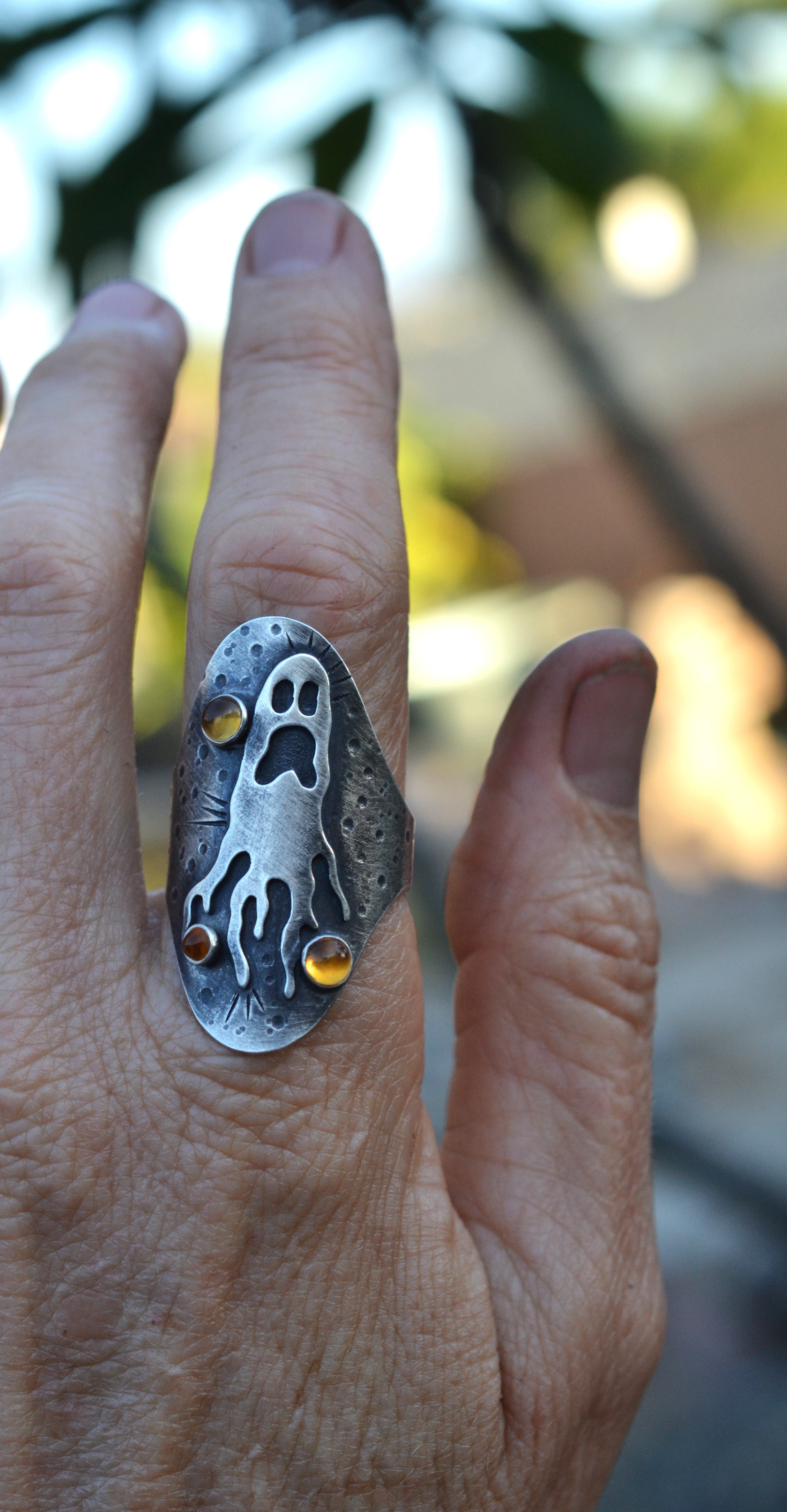 Ghastly Ghost Ring - 3 Citrine - Will Fit Like a Size 10.5