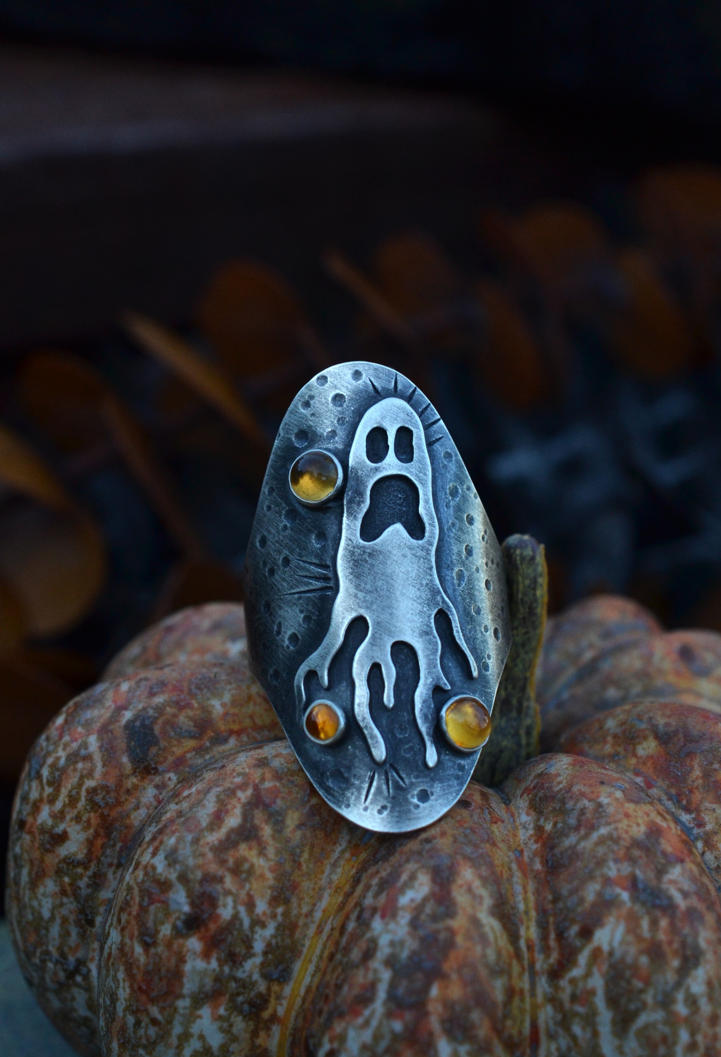 Ghastly Ghost Ring - 3 Citrine - Will Fit Like a Size 10.5
