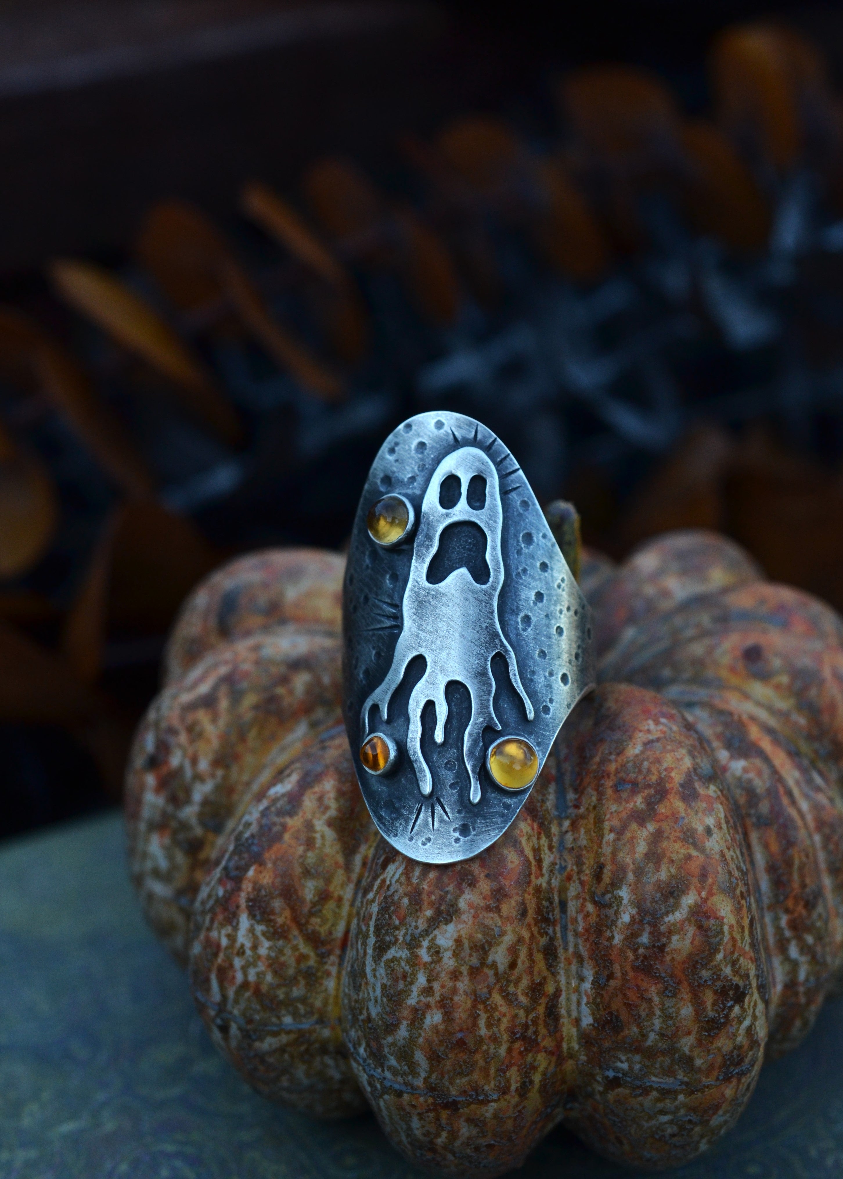 Ghastly Ghost Ring - 3 Citrine - Will Fit Like a Size 10.5