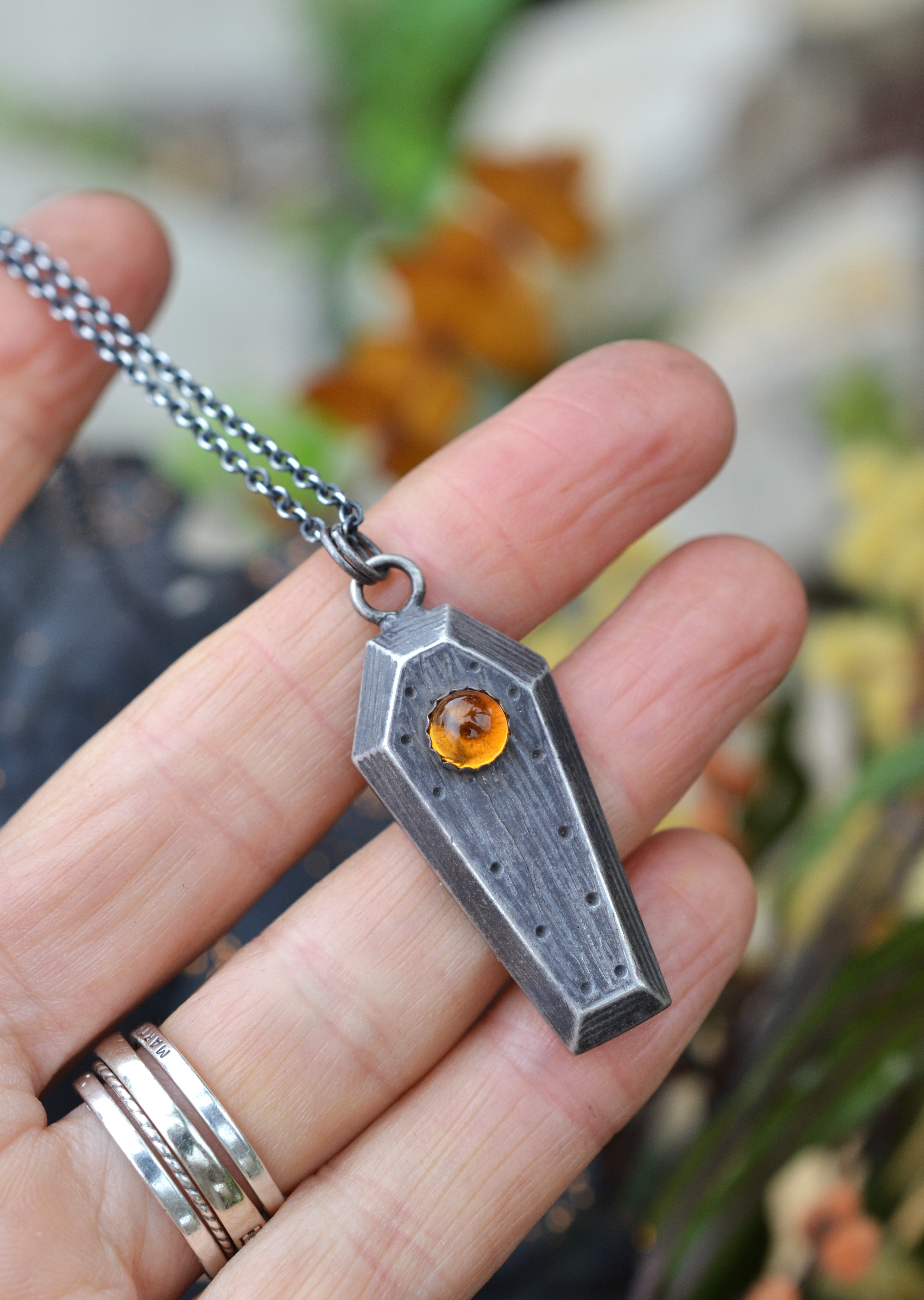 On Sale! Gemstone Coffin Necklace - Citrine - 18" Chain Included