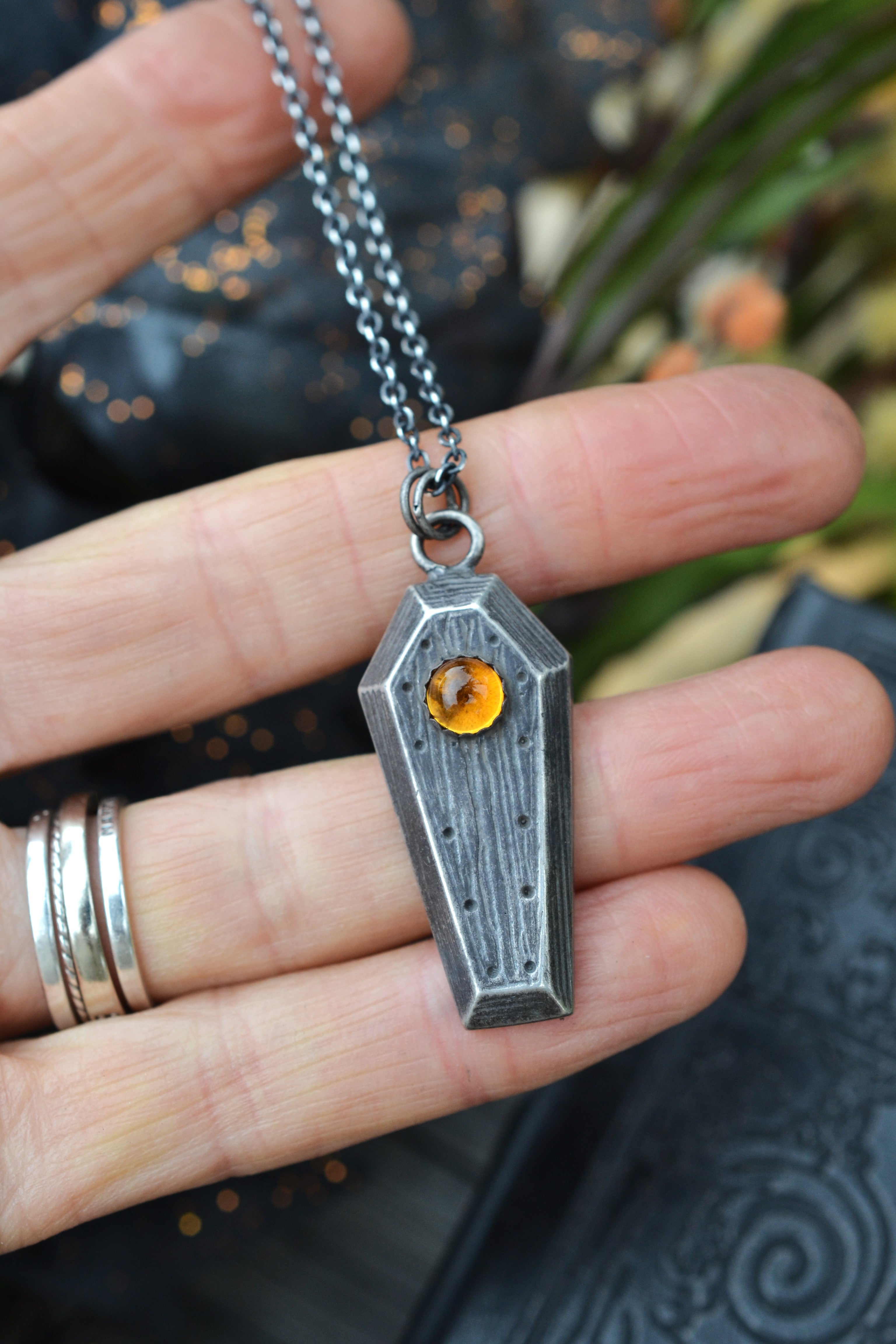 On Sale! Gemstone Coffin Necklace - Citrine - 18" Chain Included