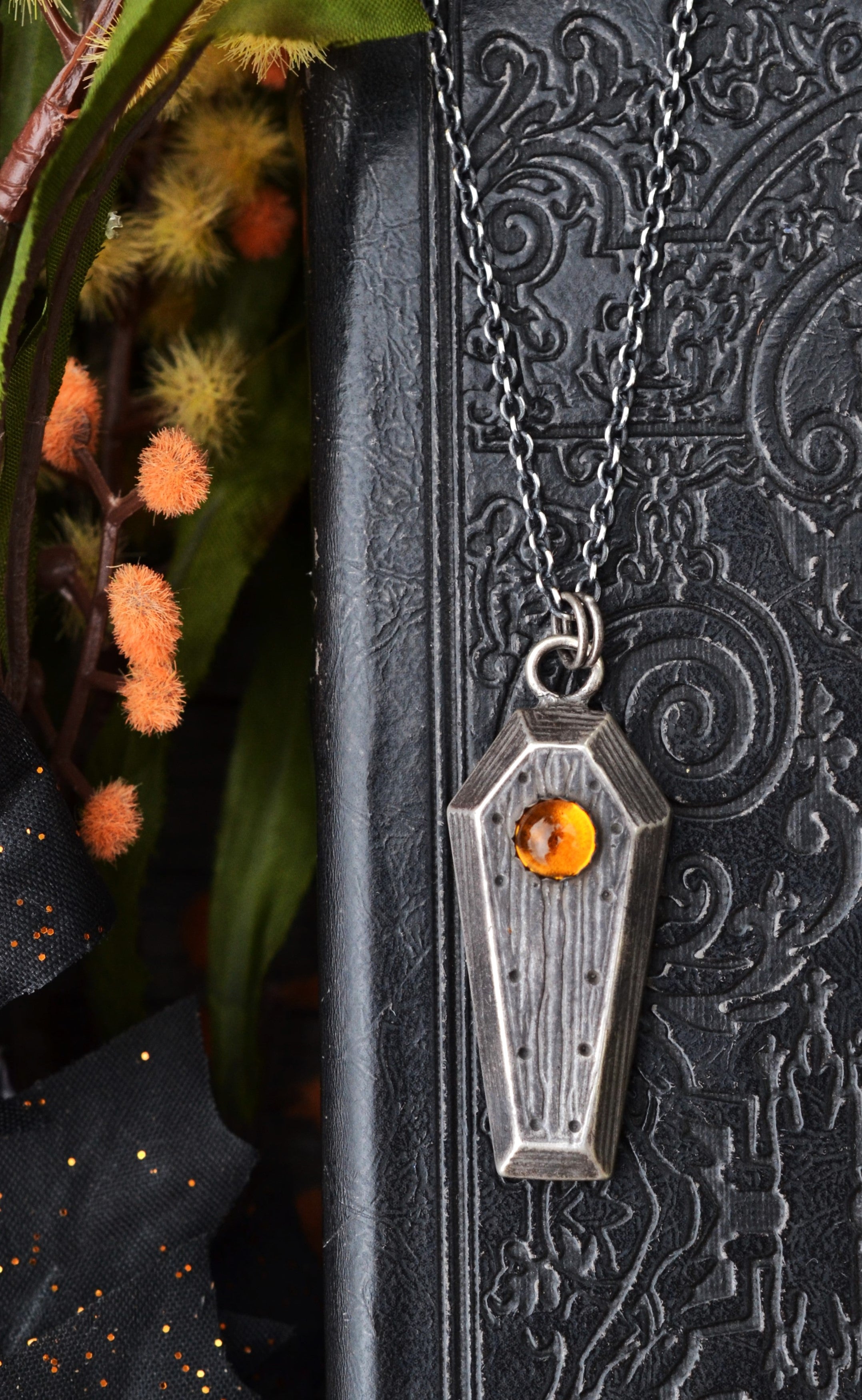 On Sale! Gemstone Coffin Necklace - Citrine - 18" Chain Included