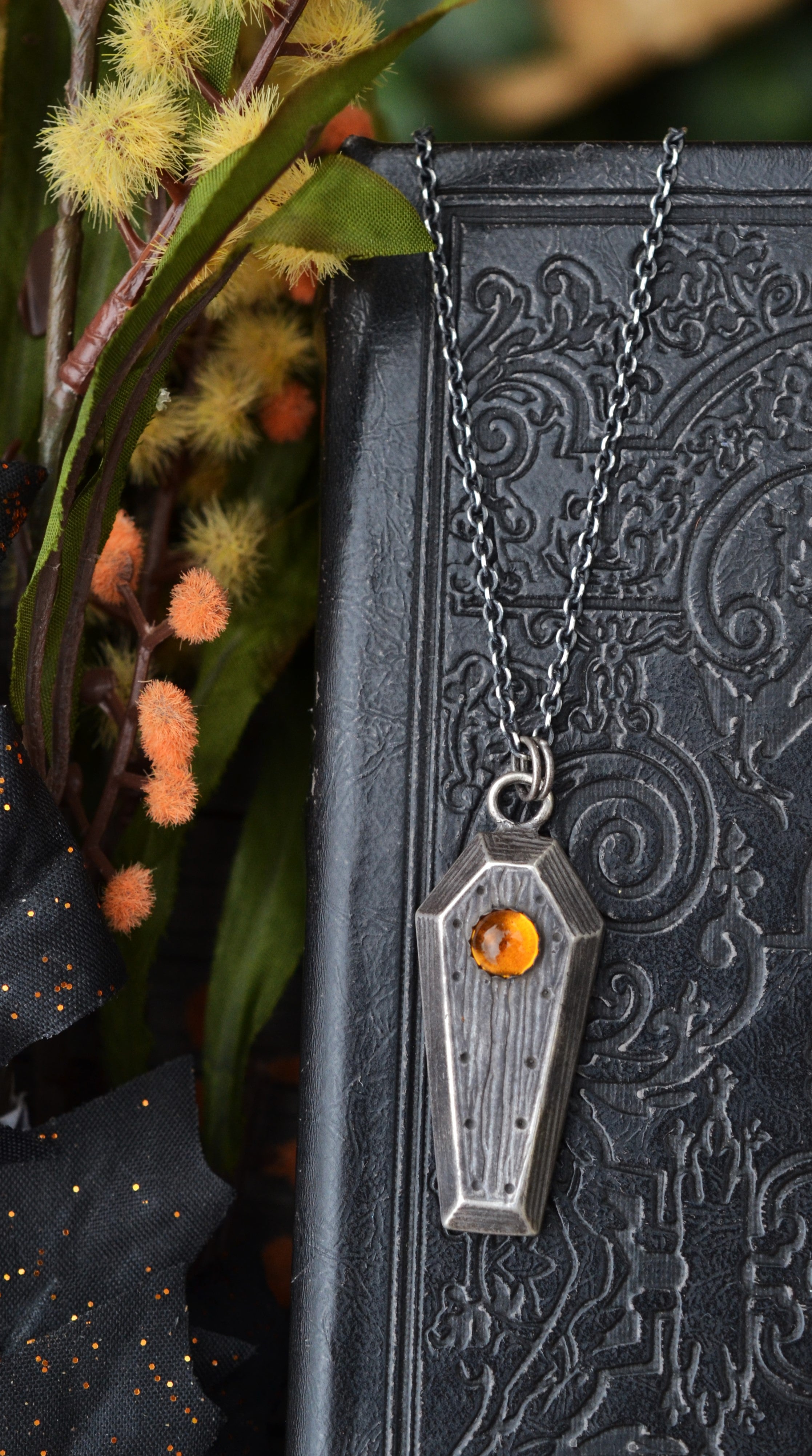 On Sale! Gemstone Coffin Necklace - Citrine - 18" Chain Included