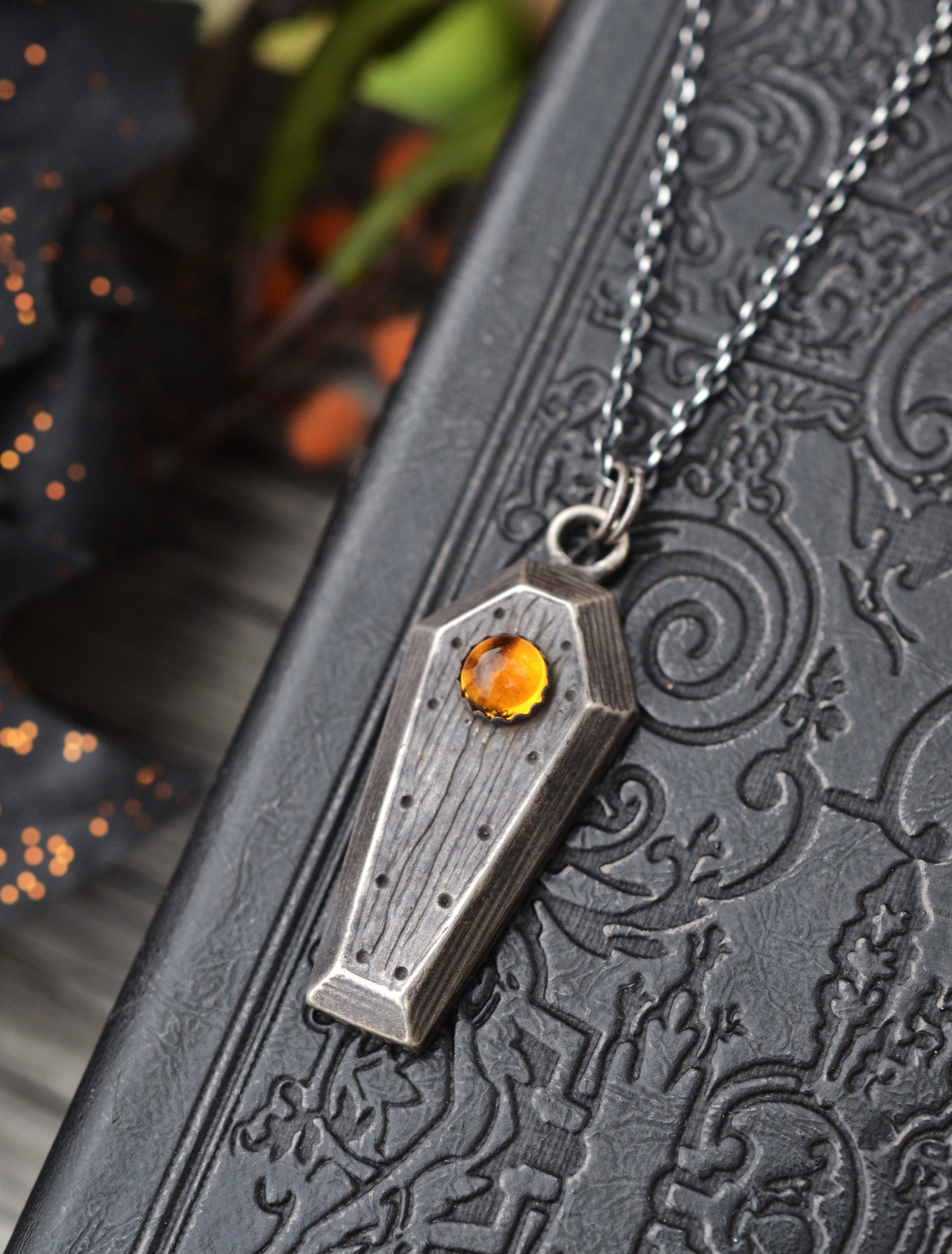 On Sale! Gemstone Coffin Necklace - Citrine - 18" Chain Included