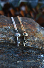 Magic Mushroom Charm - Sterling Silver or Brass - 18" Chain Included