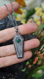 On Sale! Gemstone Coffin Necklace - Green Onyx - 18" Chain Included