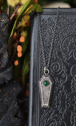 On Sale! Gemstone Coffin Necklace - Green Onyx - 18" Chain Included