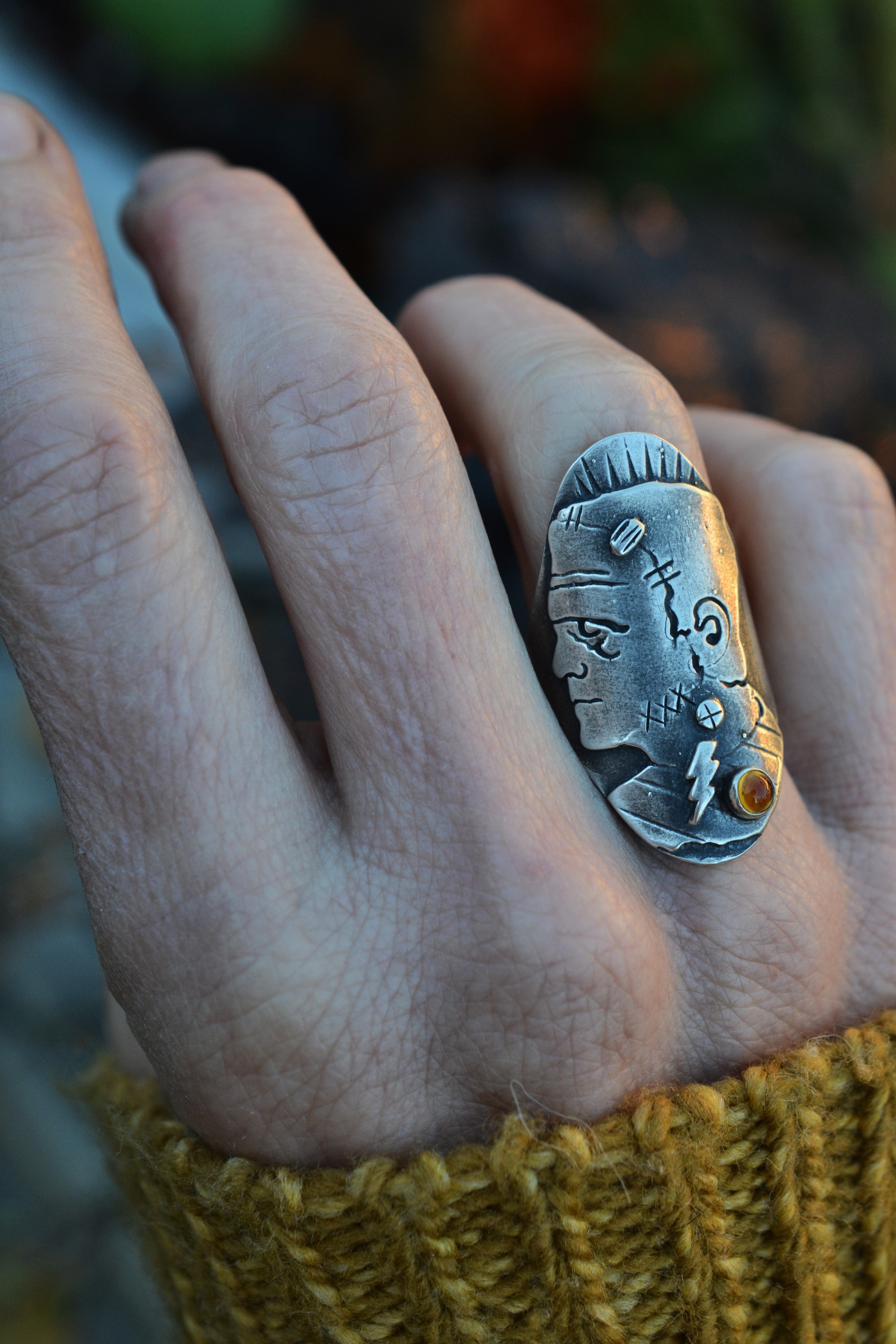 Frankenstein's Monster Ring - CAST in Sterling Silver - Choose Your Size - Made to Order!