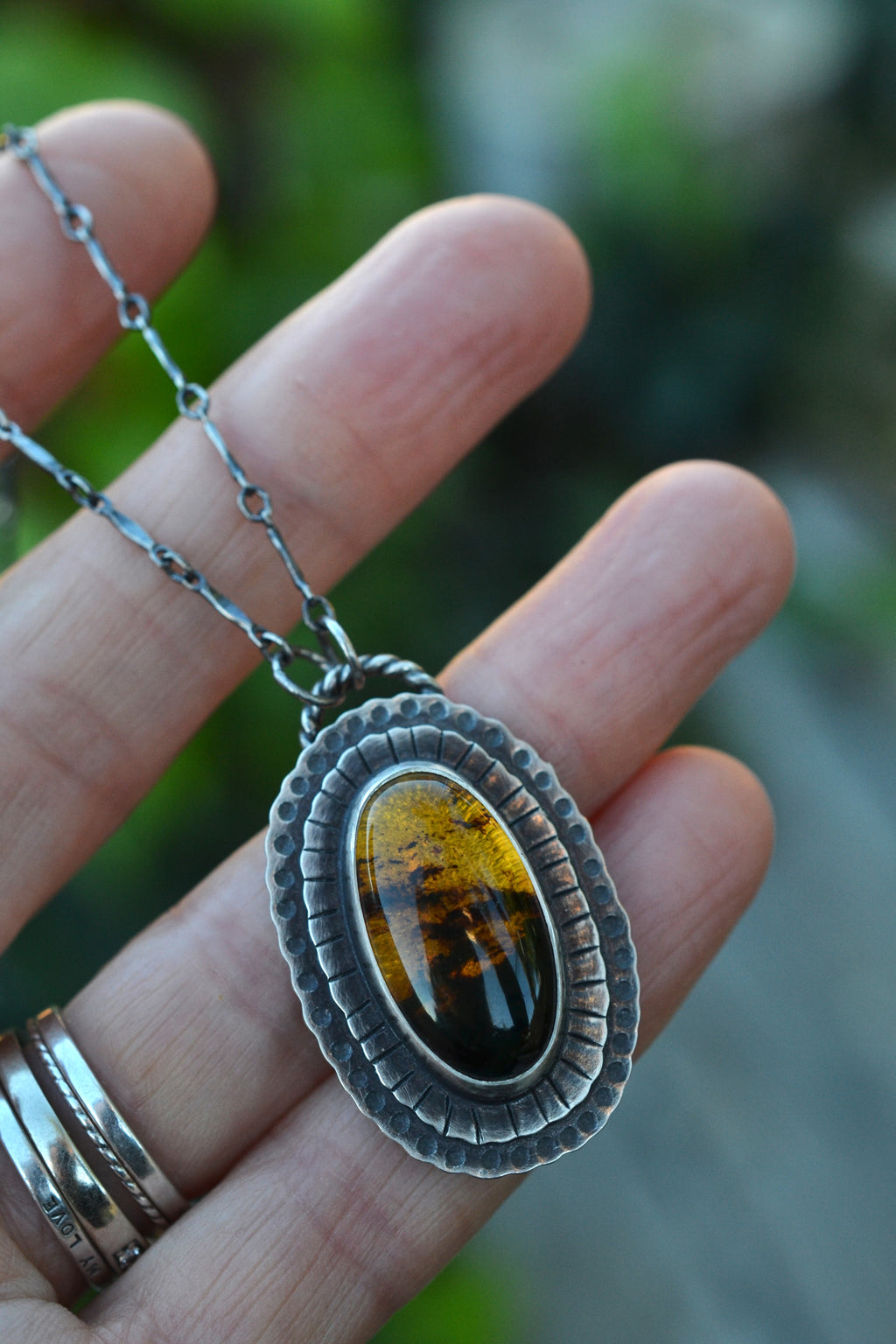 Creatures of the Night Necklace - Flying Bats - Amber - 18" chain