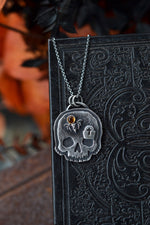 Halloween Skull Charm - Bat/Tombstone - Citrine - 18" Chain Included