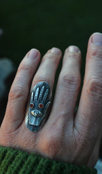 SALE! Third Eye Hamsa Hand Ring - Carnelian - Will fit like a Size 7