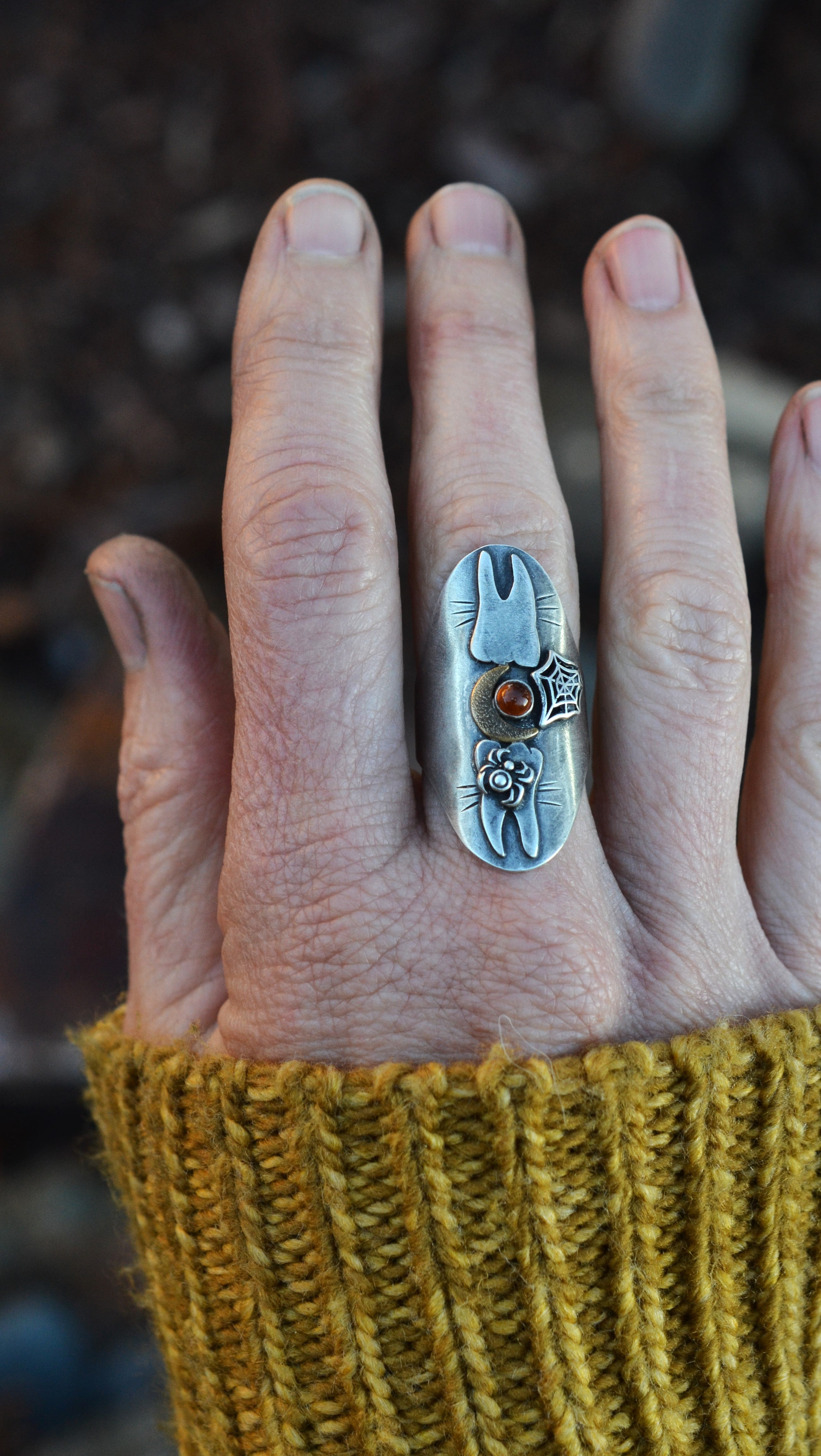 Tooth Decay Spooky Molars Ring - Carnelian  - Will Fit Like a Size 7