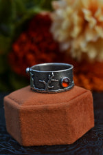 TWD - Walking Dead Zombie Graveyard Ring - Hessonite Garnet and Black Onyx - Size 10.5