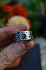 TWD - Walking Dead Zombie Graveyard Ring - Hessonite Garnet and Black Onyx - Size 10.5