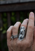 Sea Siren - Mermaid Saddle Ring - Will fit like a Size 8.5  - Black Onyx